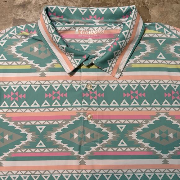 Chubbies Polo Shirt Mens XL Aztec Colorful Short Sleeve Golf Beach - Picture 1 of 8
